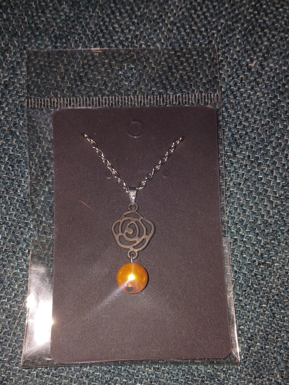 Rose Pendant Necklace with Golden Pearl Accent